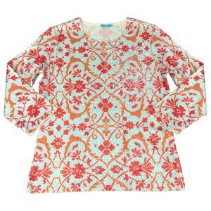 J. McLaughlin Corali Cyprus Sea Flat Sequin‎ Sweater Top Blue Aqua Coral Size S